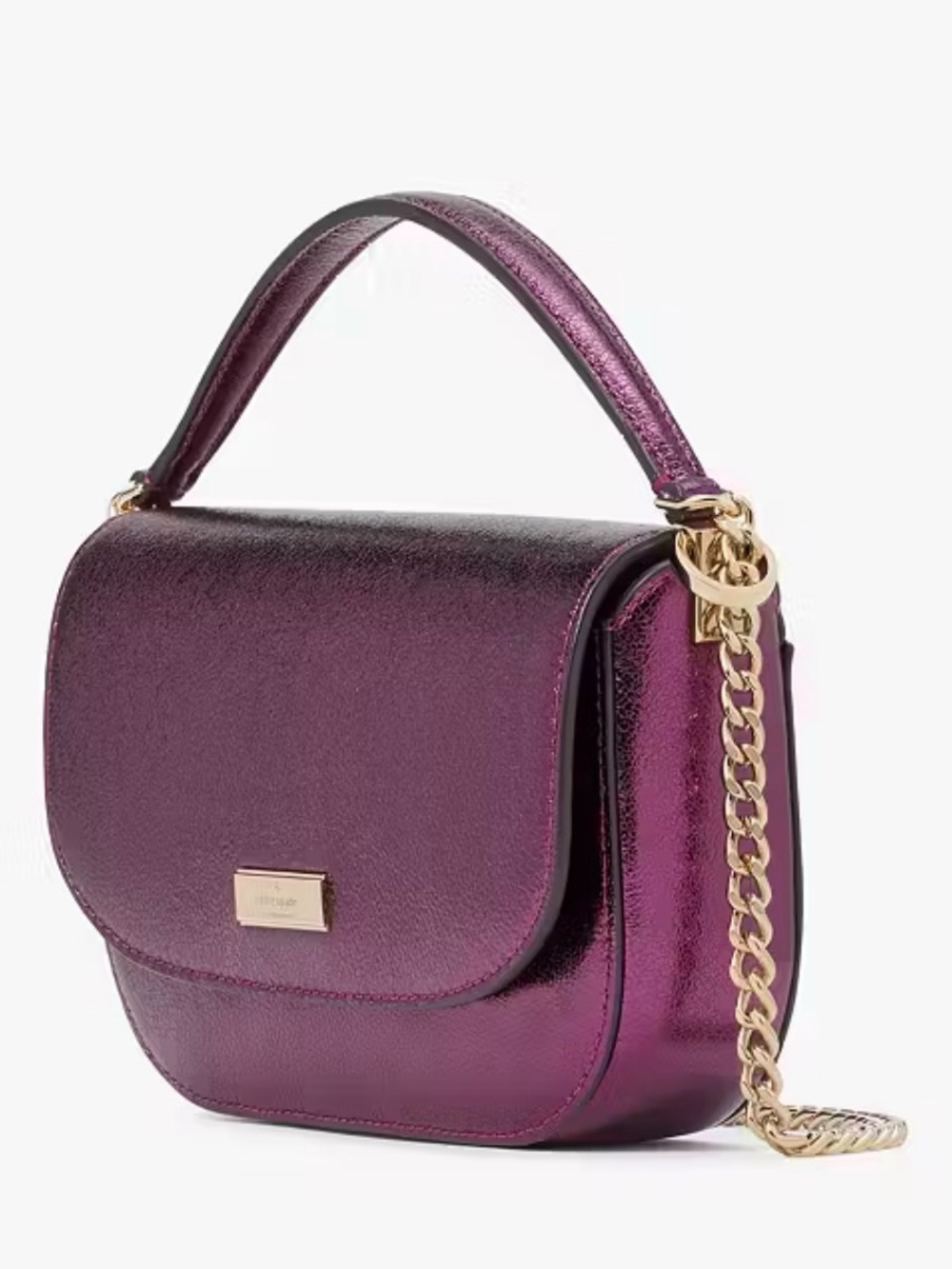 NWT kate spade metallic plum top-handle crossbody with gold chain